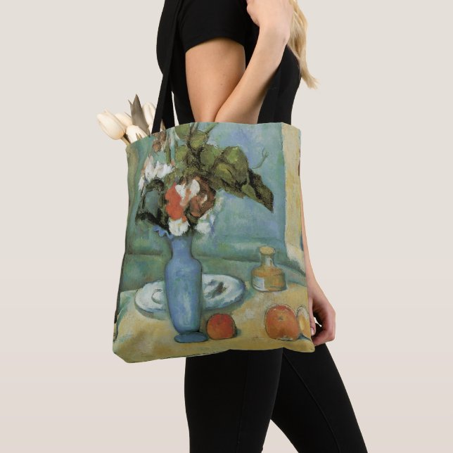 The Blue Vase (Flowers and Fruit) by Paul Cezanne Tote Bag (Close Up)