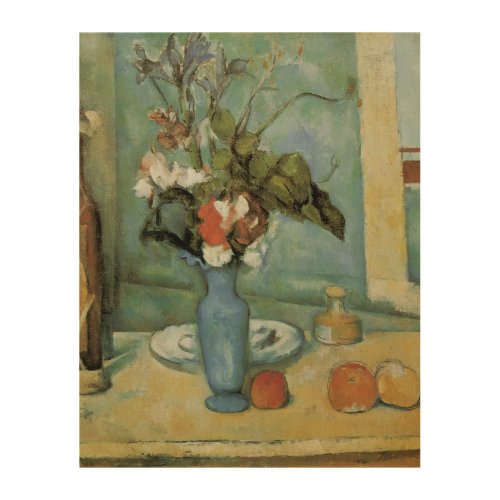 The Blue Vase Flowers and Fruit by Paul Cezanne Wood Wall Decor