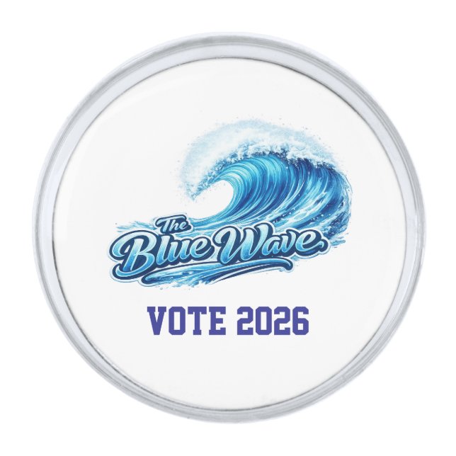The blue wave – vote 2026 silver finish lapel pin (Front)