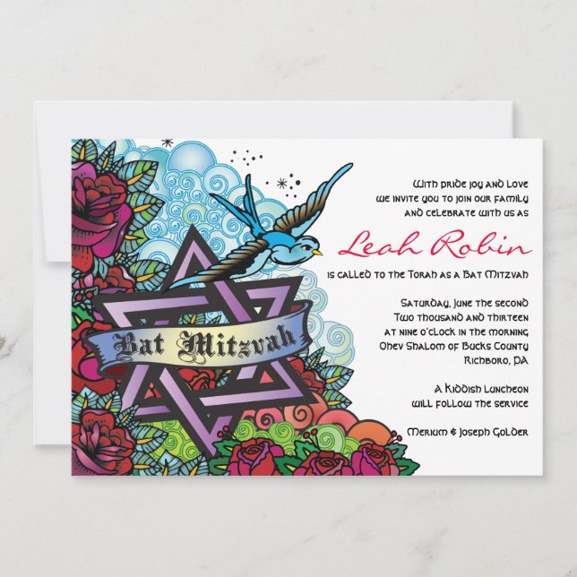 THE BLUEBIRD STAR OF DAVID Bat Mitzvah Invitation (Front)