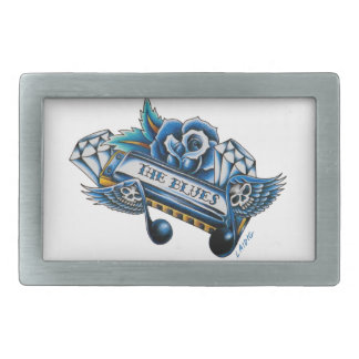 The Blues Harmonica Flash Art Rectangular Belt Buckle