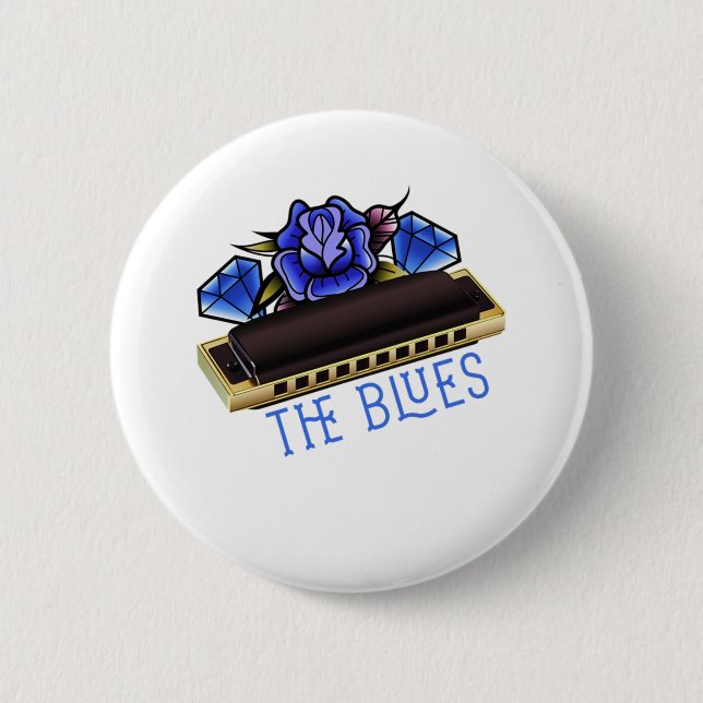 The Blues Harmonica Music Sound Acoustic Jazz Gift Button (Front)