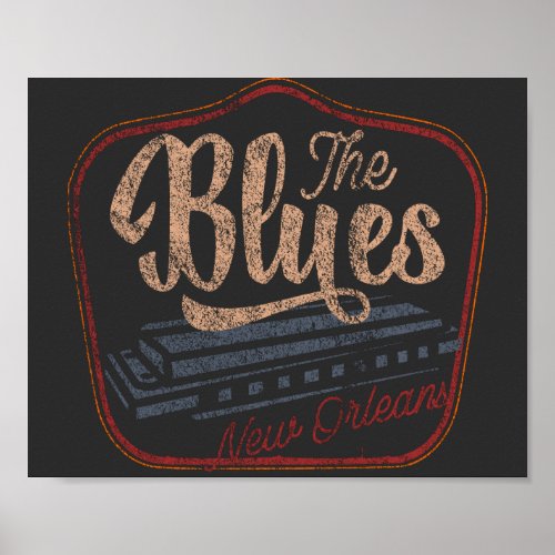 The Blues new Orleans harmonica distressed T_Shirt Poster