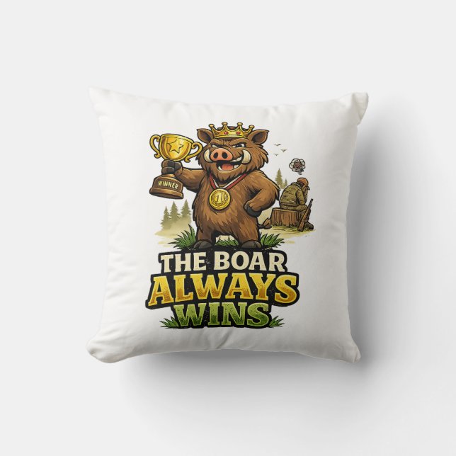 The Boar Always Wins Throw Pillow (Front)