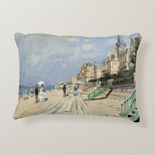 The Boardwalk at Trouville by Claude Monet Accent Pillow (Back)