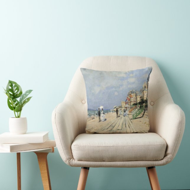 The Boardwalk at Trouville by Claude Monet Throw Pillow (Chair)