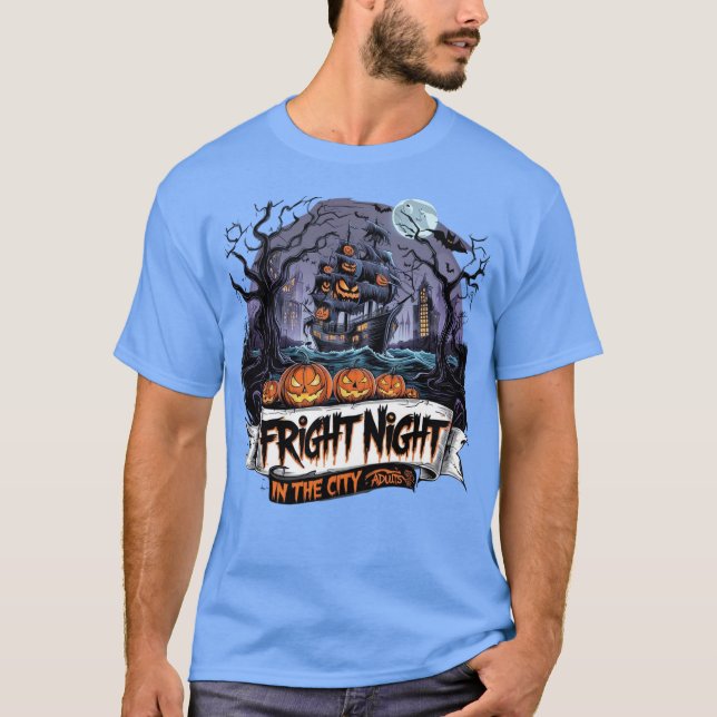 "The Boat of Halloween Ghosts & Bats: A Frightful  T-Shirt (Front)