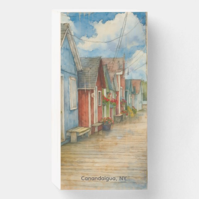 The boathouses of Canandaigua, New York Wooden Box Sign (Front Vertical)
