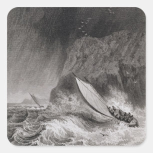 The boats off Walden Island in a snow storm, Augus Square Sticker