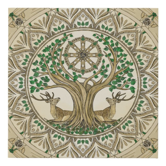 The Bodhi tree Dharma Wheel Faux Canvas Print (Front)
