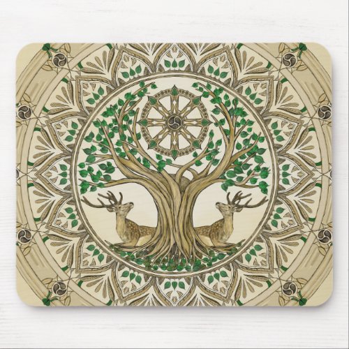 The Bodhi tree Dharma Wheel Mouse Pad