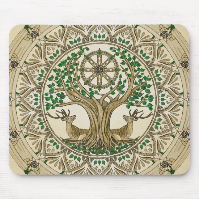 The Bodhi tree Dharma Wheel Mouse Pad (Front)