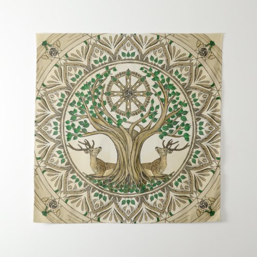 The Bodhi tree Dharma Wheel Tapestry