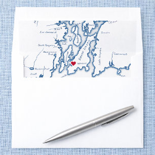 The Bohlin Wedding Newport RI Map Navy Blue Envelope Liner