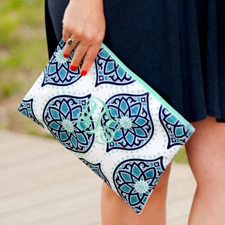The Boho Mint And Navy Monogram Cosmetic Bag