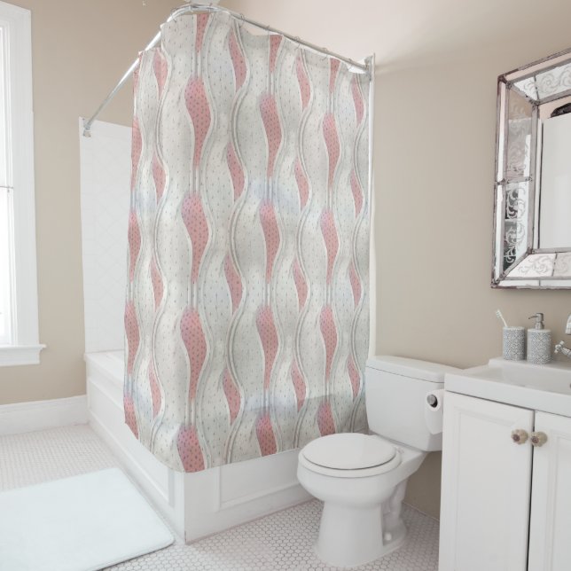 The Bold Metallic 3D Red Grey Texture Look Shower  Curtain (In Situ)
