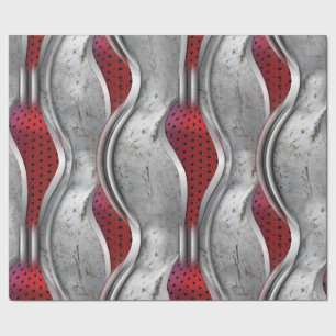 The Bold Metallic 3D Red Grey Texture Look Wrapping Paper