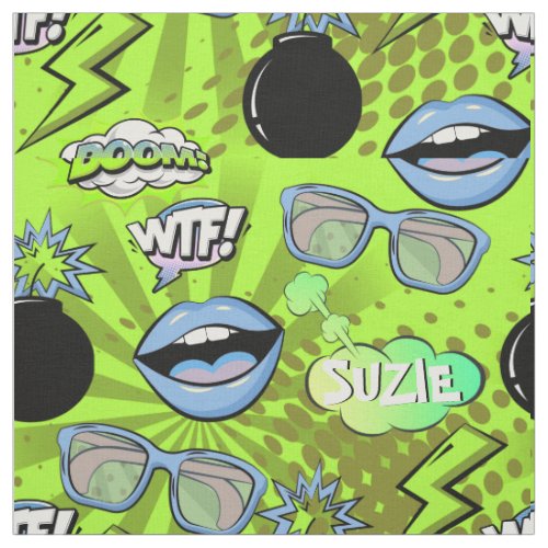 The Bomb Retro Lips Lime Green ID553 Fabric