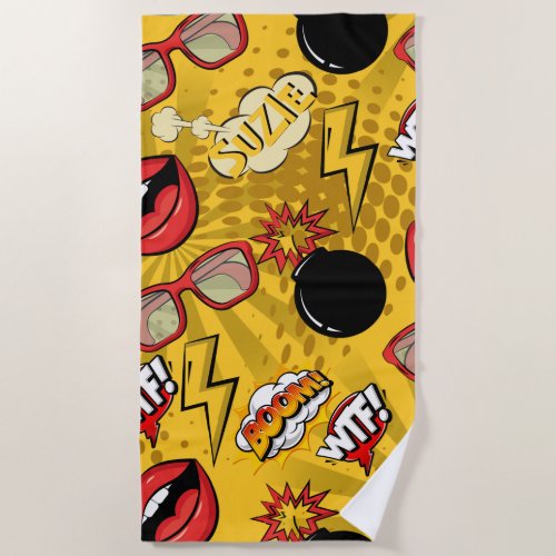 The Bomb Retro Lips RedGold ID553 Beach Towel