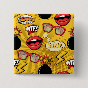 The Bomb Retro Lips Red/Gold ID553 Button