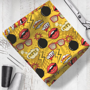 The Bomb Retro Lips Red/Gold ID553 Fabric