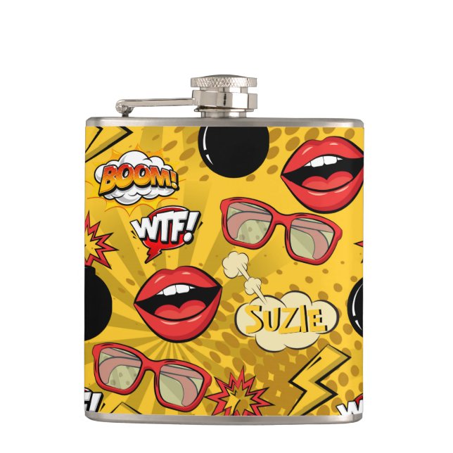 The Bomb Retro Lips Red/Gold ID553 Flask (Front)