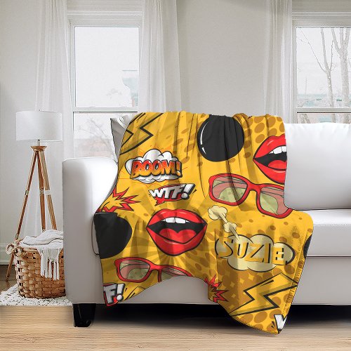 The Bomb Retro Lips RedGold ID553 Fleece Blanket