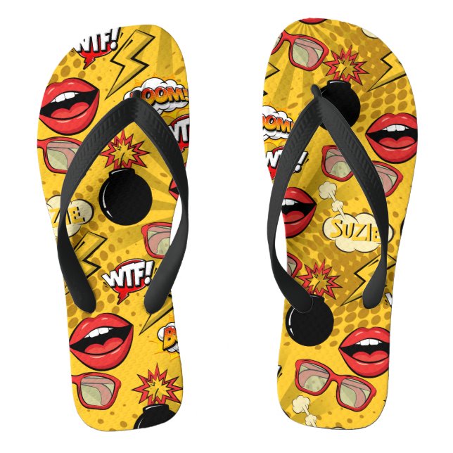 The Bomb Retro Lips Red/Gold ID553 Flip Flops (Footbed)