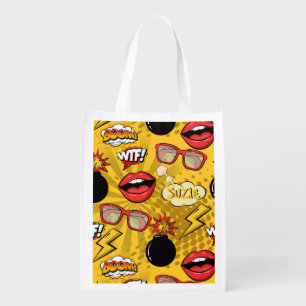 The Bomb Retro Lips Red/Gold ID553 Grocery Bag