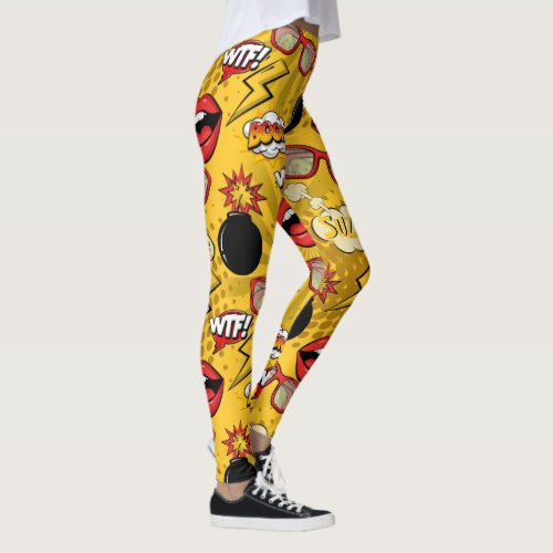 The Bomb Retro Lips RedGold ID553 Leggings