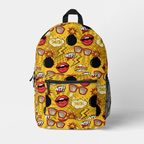 The Bomb Retro Lips RedGold ID553 Printed Backpack