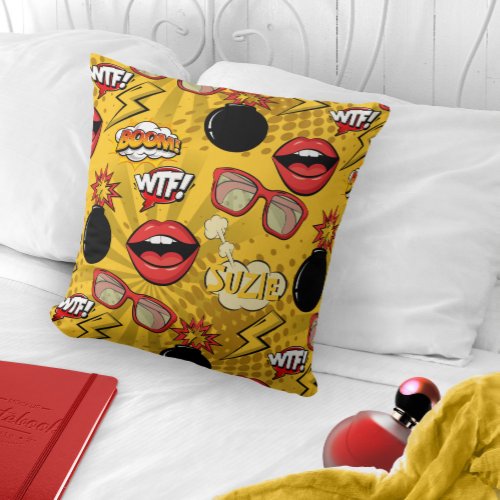 The Bomb Retro Lips RedGold ID553 Throw Pillow