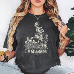 The Bone Gardener Skeleton Skull Flower Art T-Shirt
