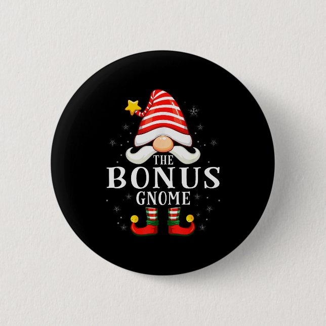 The Bonus Gnome Christmas Group Family Pajama  Button (Front)