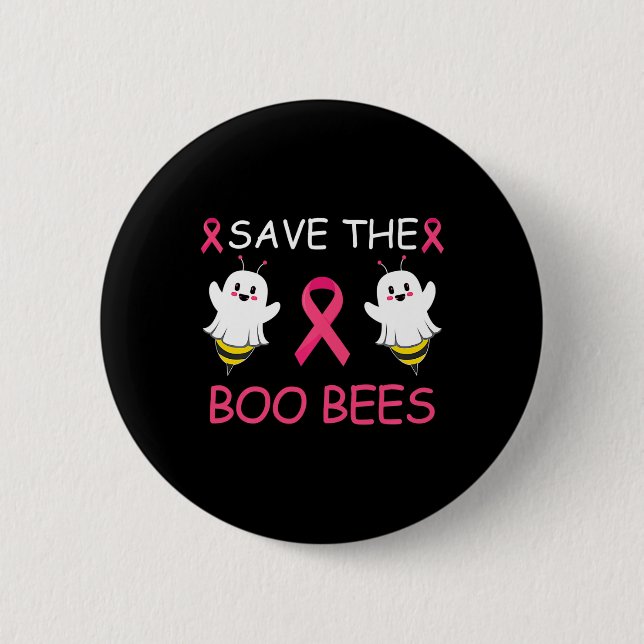 The Boo Bees Halloween Fun Breast Cancer Awareness Button (Front)