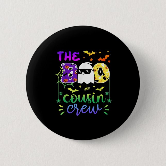 The Boo Cousin Crew Halloween Ghost Trick Treat Sq Button (Front)