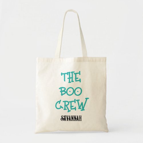 The boo crew custom kids name teal Halloween candy Tote Bag