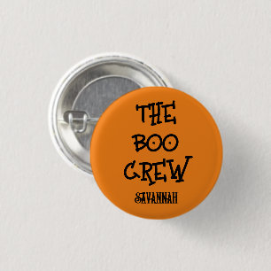 The boo crew custom name orange Halloween Kids Button