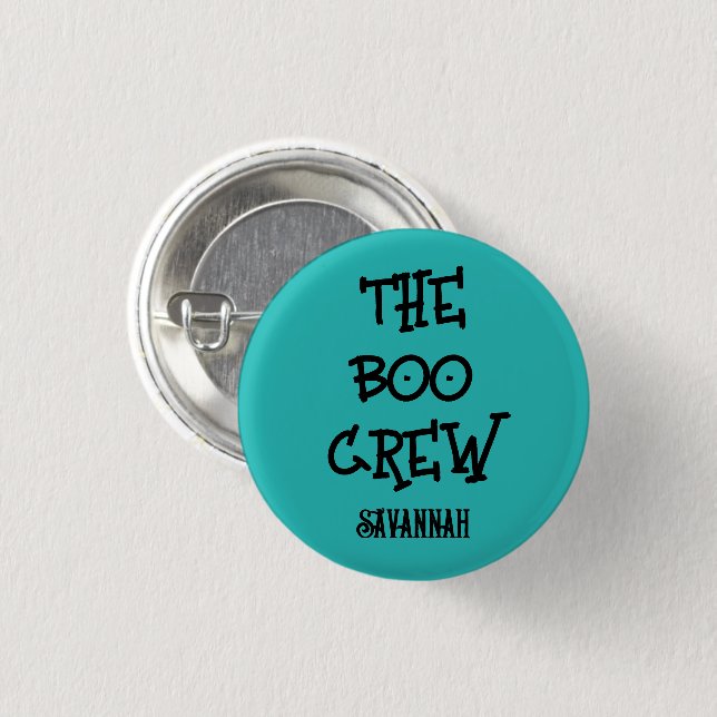 The boo crew custom name teal Halloween Kids Button (Front & Back)