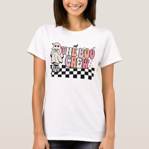 The Boo Crew Cute Groovy Retro Ghost Halloween T_Shirt