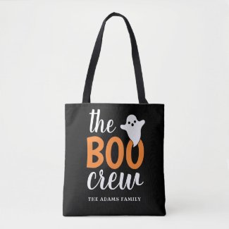 The Boo Crew Family Name Halloween Black Orange Tote Bag