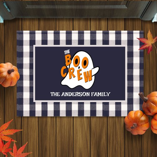 The Boo Crew Ghost Family Halloween Plaid Doormat