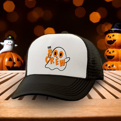 The Boo Crew Ghost Family Halloween White  Black Trucker Hat