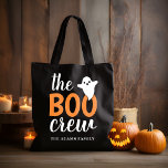 The Boo Crew Halloween Black Orange Family Name  Tote Bag<br><div class="desc">Modern family matching Halloween candy tote bag design features "The Boo Crew" text in orange and white lettering with a little ghost accent. Order for the members of your crew. Personalize the custom monogram with an individual name or family name.</div>