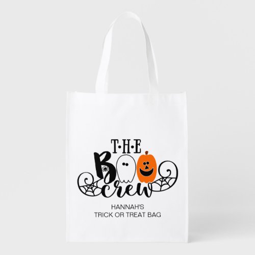 The Boo Crew Halloween Ghost Pumpkin Personalized Grocery Bag