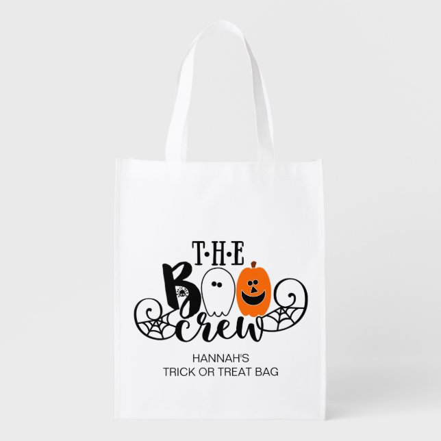 The Boo Crew Halloween Ghost Pumpkin Personalized Grocery Bag (Front)