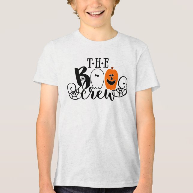 The Boo Crew Halloween Ghost Pumpkin Tri-Blend Shirt (Front)