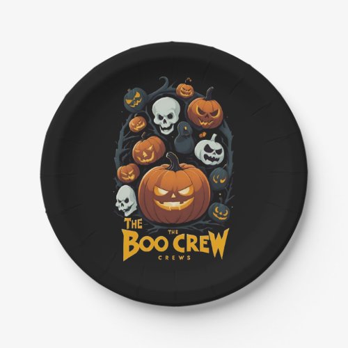 The Boo crew Halloween pumpkin and skull  Paper Plates