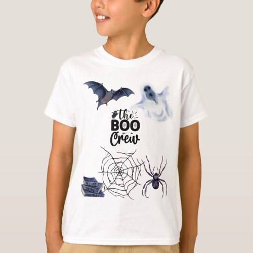 THE BOO CREW HAPPY HALLOWEEN BAT GHOST SPIDER WEB T_Shirt