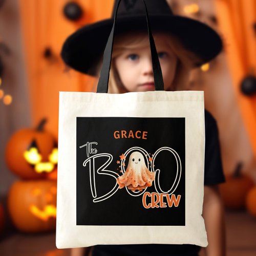 The Boo Crew Name Black Orange Halloween Tote Bag